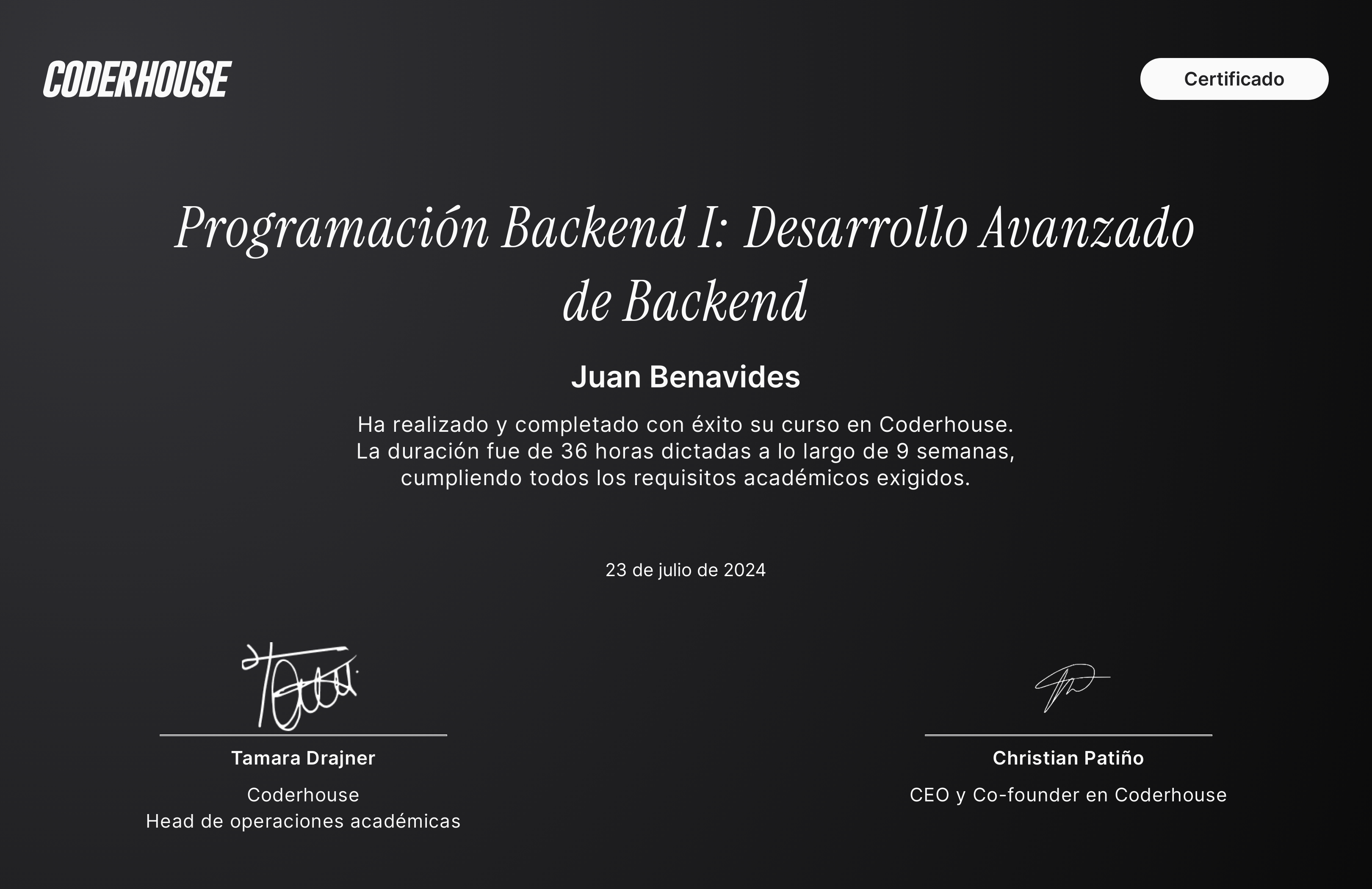 Certificado de Programación Backend I