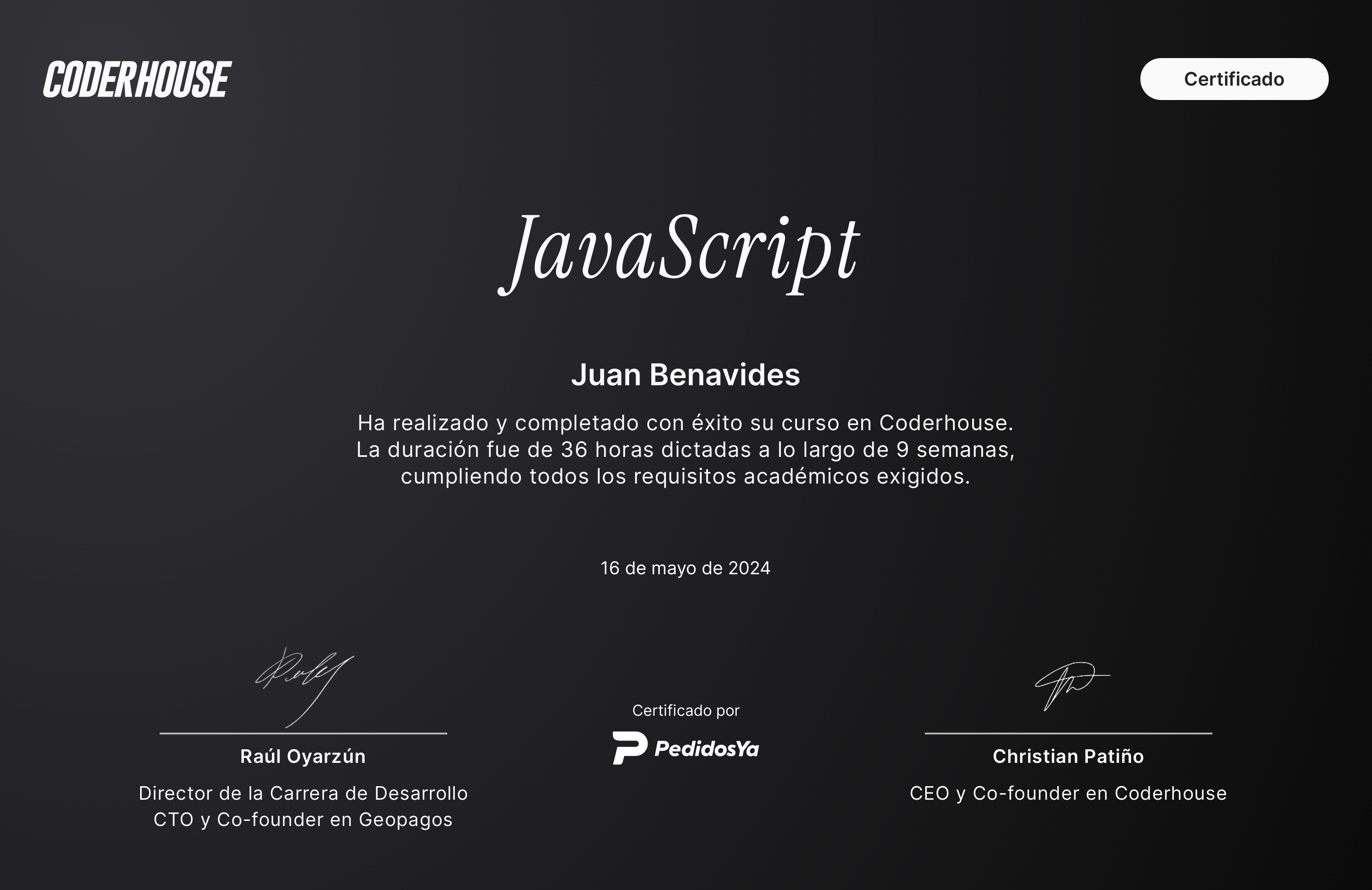 Certificado de JavaScript
